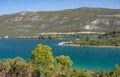 View of the azure sea bay with oyster farms. Croatia. Royalty Free Stock Photo