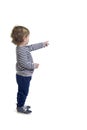 view of a baby boy standing on white background