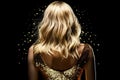 view from the back of blonde fashion gold woman isolated on black illustration generative ai