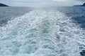 Cruise ship`s wake with water foam and wave