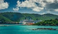 Saint Thomas / US Virgin Islands - October 31.2007: View on the back of cruise ships docked in port. Royalty Free Stock Photo
