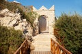View of back entrance from beach to coastal resort in Greece Rhodes Kalithea