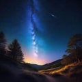 The view from the back is of a looking up at a beautiful starry night sky with lots of bright A creative idea of a