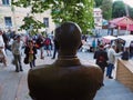 View from the back of the monument to Mikhail Bulgakov at the Andreevsky Descent in Kiev