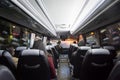 View from back seat in a bus. passengers in the public bus,