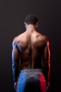 view from back on strong athlete black man