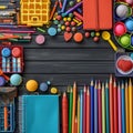 view Back to school supplies background education essentials in array