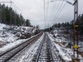 View from the back window of a Swedish high speed train Royalty Free Stock Photo