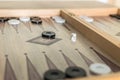 Close up of a backgammon board with dice Royalty Free Stock Photo