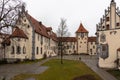 View of the backyard of the Hohes Scloss castle in Fussen on a cloudy winter day, with beautiful painting on facade, Allgaeu, Royalty Free Stock Photo