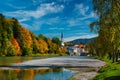 Bad Tolz - picturesque resort town in Bavaria, Germany in autumn and Isar river