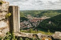 View of Bad Urach in Germany from the old castle ruin Hohenurach Royalty Free Stock Photo