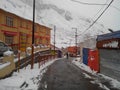 Badrinath town during snowfall in Uttarakhand, India Royalty Free Stock Photo