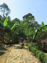 View of Baduy Tribe traditional houses taken from Baduy Luar Village in Banten, West Java. Captured in a sunny day with clear blue