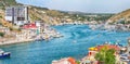 View of Balaklava bay with yachts from the Genoese fortress Chembalo in Sevastopol city Royalty Free Stock Photo