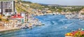 View of Balaklava bay with yachts from the Genoese fortress Chembalo in Sevastopol city