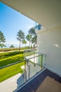 View from the balcony of a holiday flat to the Baltic Sea with the most beautiful weather and blue sky Royalty Free Stock Photo