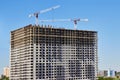 View from the balcony of a large house under construction in Moscow. New multi-storey building close-up in Russia Royalty Free Stock Photo