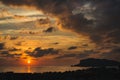 View of sunset over sea and evening dramatic sky, Turkey Royalty Free Stock Photo