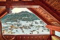 Snowy roofs of alpine village in Italy