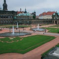 View balcony of the Zwinger park. Fountains in the Dresden Court.