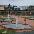 View balcony of the Zwinger park. Fountains in the Dresden Court.