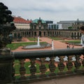 View balcony of the Zwinger park. Fountains in the Dresden Court.