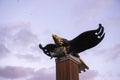 View of bald eagle wood sculpture in Port Alberni, Canada