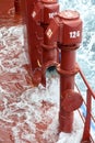 View of Ballast Water exchange process onboard of a ship using flow-through method underway in open ocean. Overflow method through