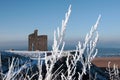 View of ballybunion castle and beach in snow Royalty Free Stock Photo