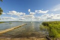 View of  Baltic Sea with  boat parked in shore on blue sky background. Royalty Free Stock Photo