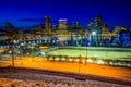 View of the Baltimore skyline and Inner Harbor at night, seen fr Royalty Free Stock Photo