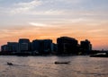 View of Bangkok modern buildings with sunset sky, Bangkok