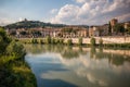 View from the bank of Adige River to Hilltop church