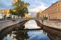 View of the Bank bridge with griffins across the Griboyedov canal, St. Petersburg