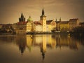 Golden Prague view from the Vltava river.