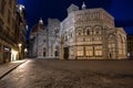 View of the Baptistery and the Cathedral of Santa Maria del Fiore in the night illumination. Florence, Italy Royalty Free Stock Photo