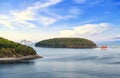 View of Bar Harbor with cruise ship and sailboat Royalty Free Stock Photo