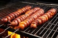 view of a barbecue grill roasting octopus tentacles Royalty Free Stock Photo