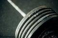 Close up view of barbell on floor in gym Royalty Free Stock Photo