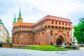 View of the Barbikan gate situated in the Polish city Krakow....IMAGE