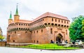 View of the Barbikan gate situated in the Polish city Krakow....IMAGE