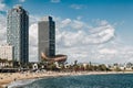 View of Barcelona from the beach of Barceloneta.
