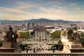 View of Barcelona, Spain. Plaza de Espana at evening with sunset Royalty Free Stock Photo