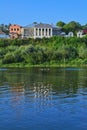 View of Barkov's house (beginning of the 19th century) in Empire style and Oka river in Kasimov city, Russia
