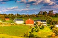 View of barn and houses on a farm in rural York County, Pennsylvania. Royalty Free Stock Photo