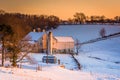 View of a barn on a snow-covered farm in rural York County, Penn Royalty Free Stock Photo