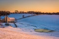 View of a barn on a snow-covered farm in rural York County, Penn Royalty Free Stock Photo