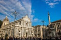 Catania Sicily Italy Cathedral square view, baroque architecture church and elephant monument