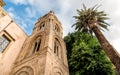 View of the baroque facade with the Romanesque belltower of Santa Maria dell`Ammiraglio Church known as Martorana Church, Palermo Royalty Free Stock Photo